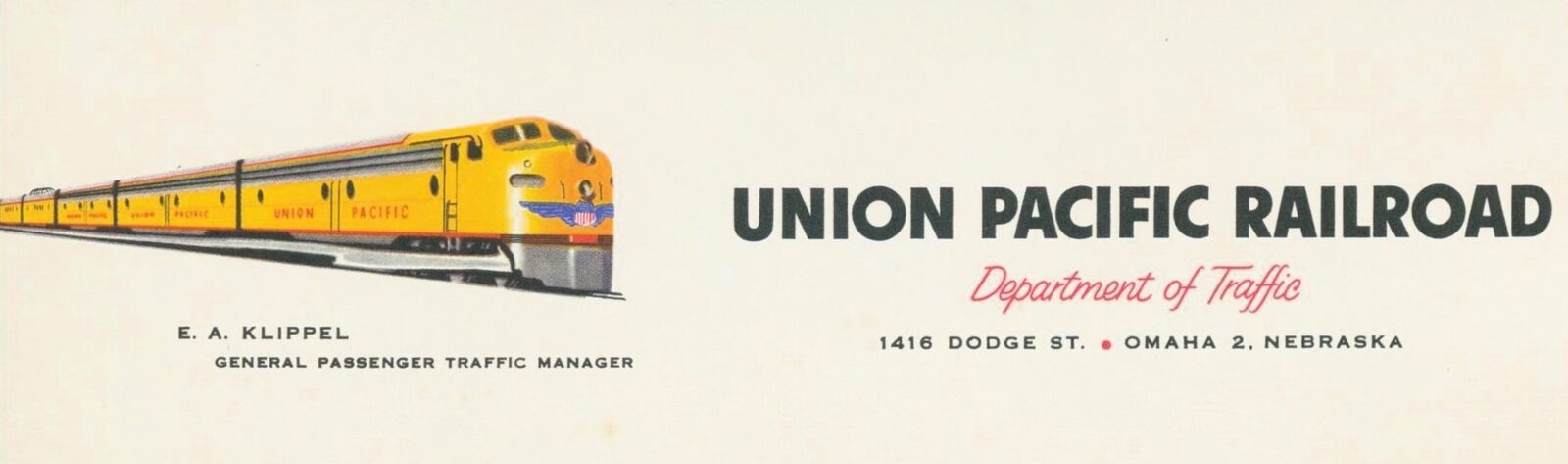 c1954 Union Pacific Railroad Color Illustrated Train Letterhead Omaha NB