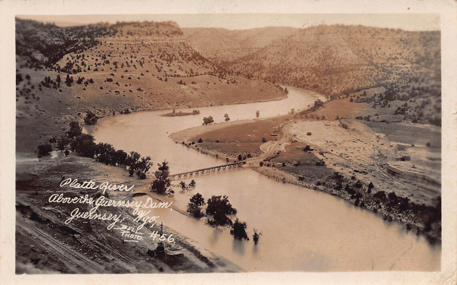 RPPC Guernsey WY Wyoming Dam Platte River Bridge c1926 Photo Vtg Postcard C52