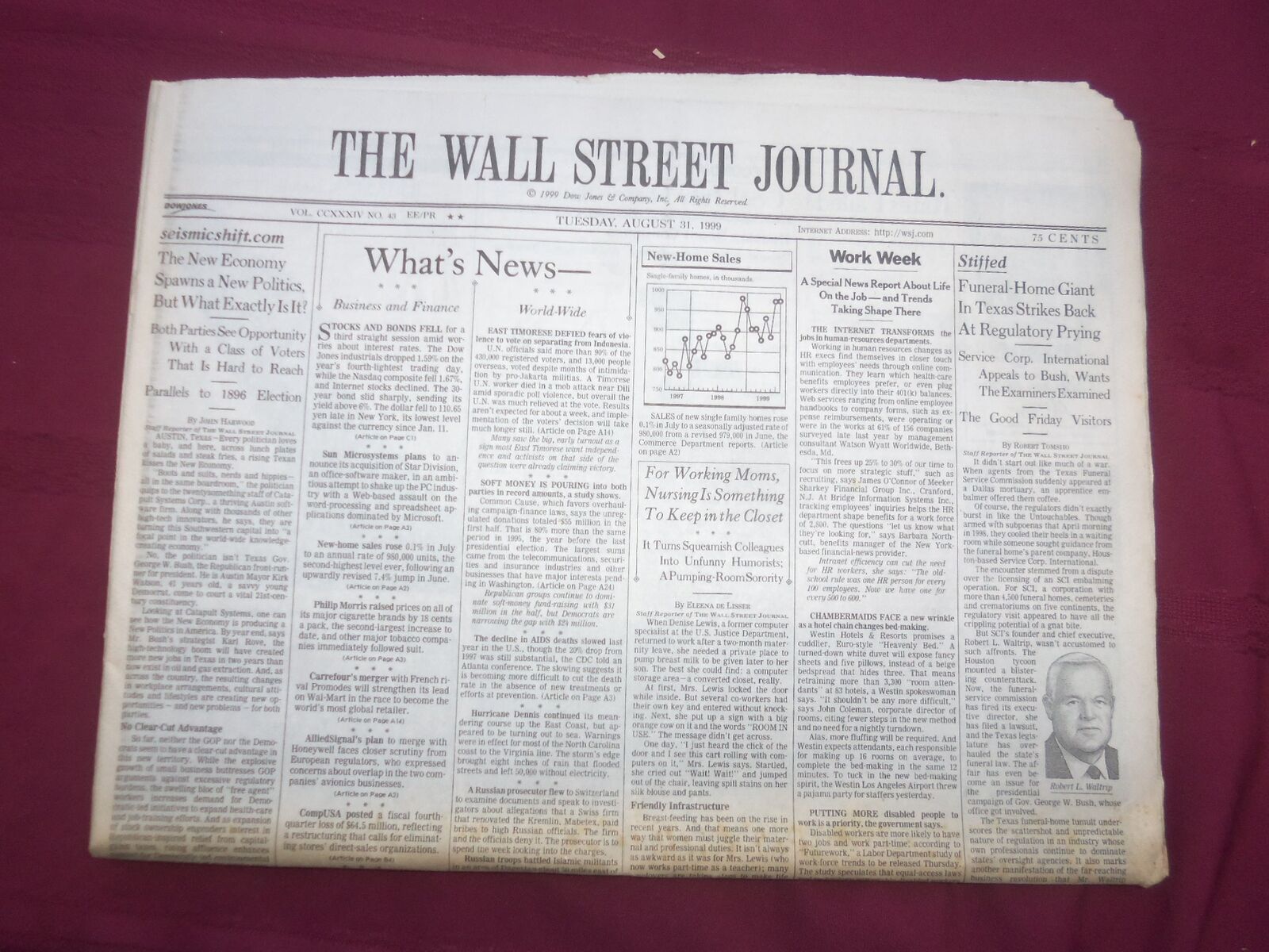 1999 AUG 31 THE WALL STREET JOURNAL -FUNERAL HOME GIANT ROBERT WALTRIP - WJ 44