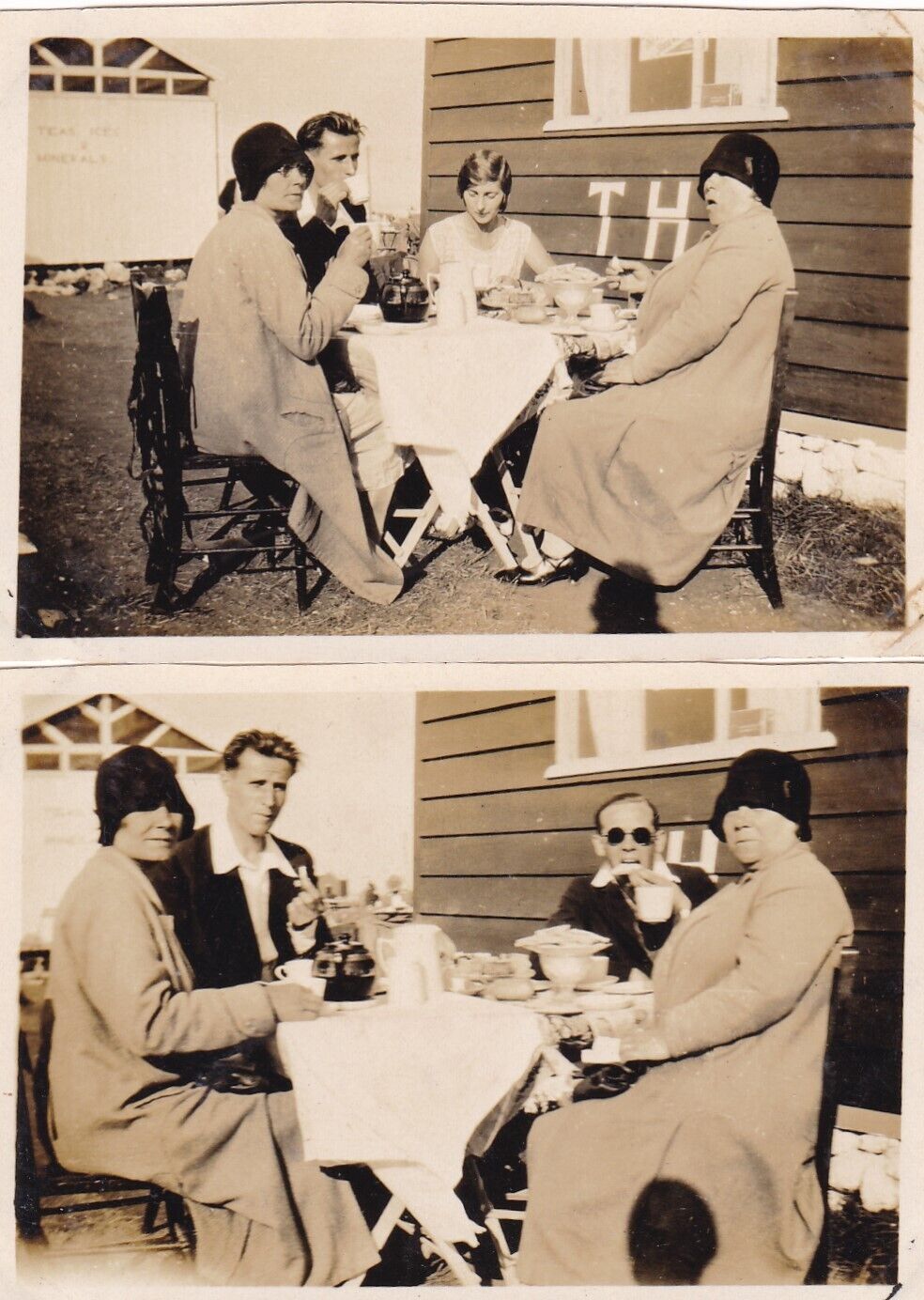2 x Antique c1920s / 1930s Snapshot People At Tea Room Portland