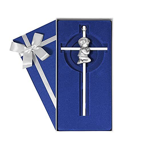 Baby Wall Cross Baptism Gifts for Boys, 7-inch Silver blessing Boy Baptism Cr...