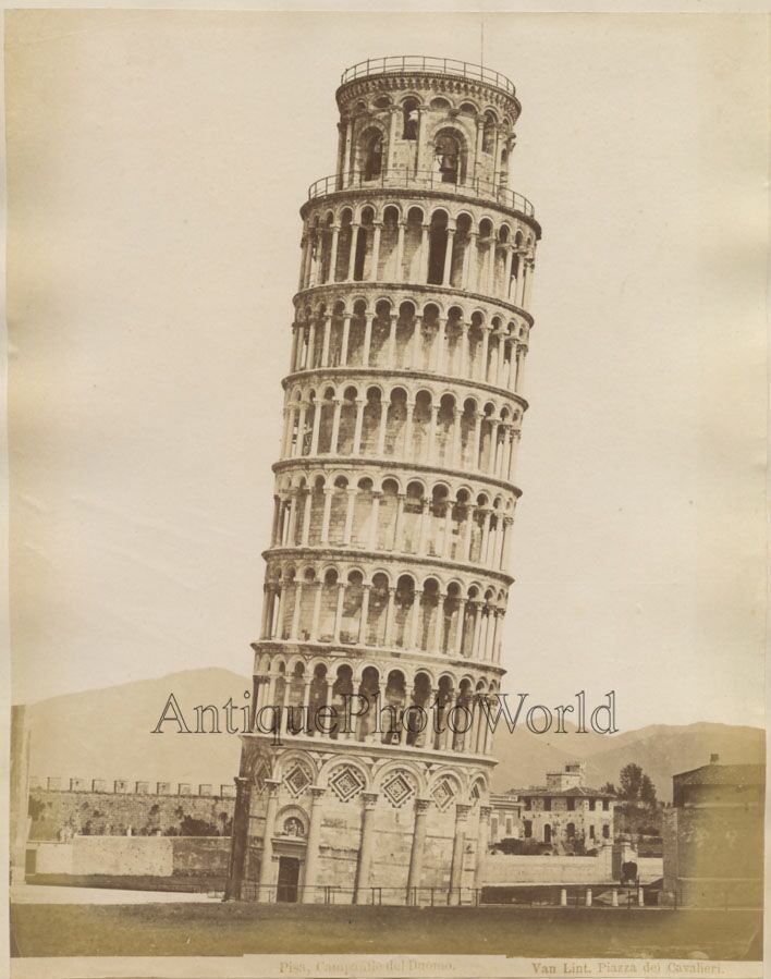 Leaning tower of Pisa antique albumen art photo by Van Lint Italy