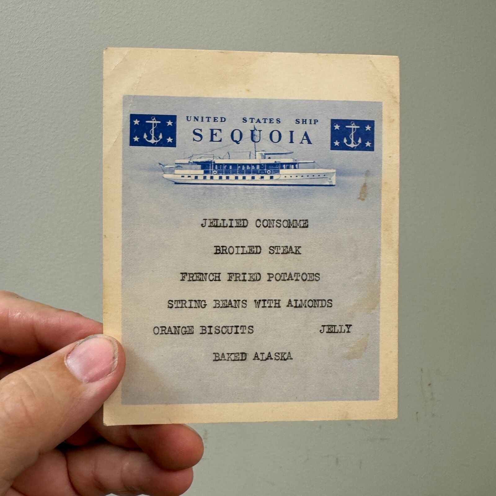Vintage U.S.S. Sequoia - Presidential Yacht - Typed MENU Card - President  