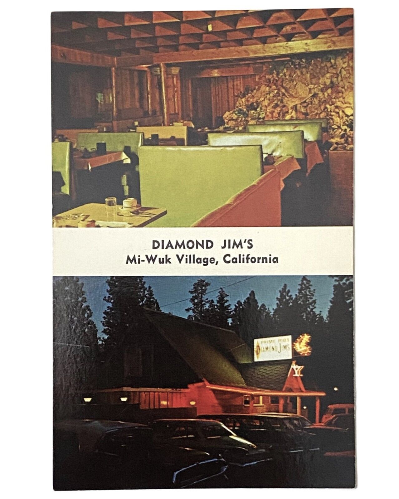 1950s Vtg Postcard Diamond Jim's Mi-Wuk Village Hwy 108 Sonora County CA BBQ