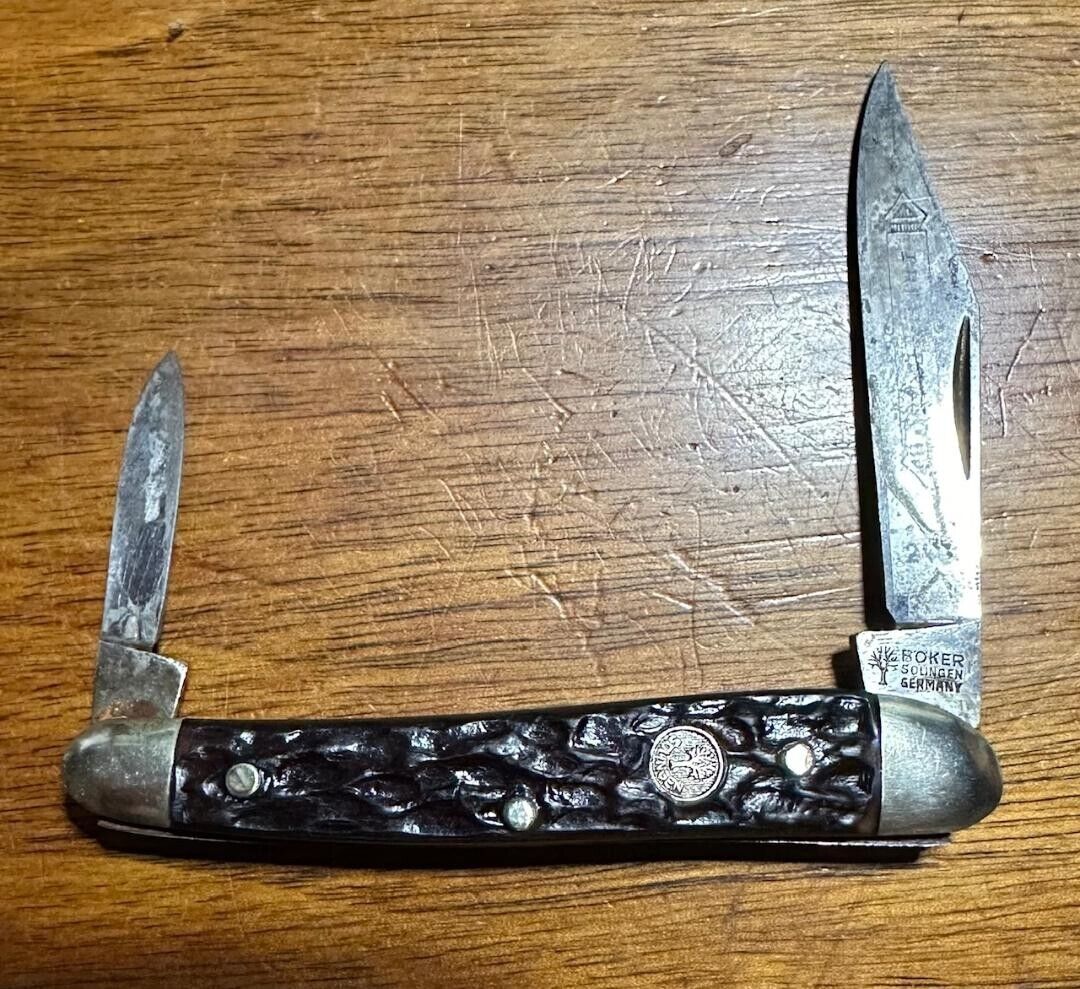 Vintage Boker Tree Brand 240 Stag Handle Pocket Knife 2 Blade #A55 - Some Rust