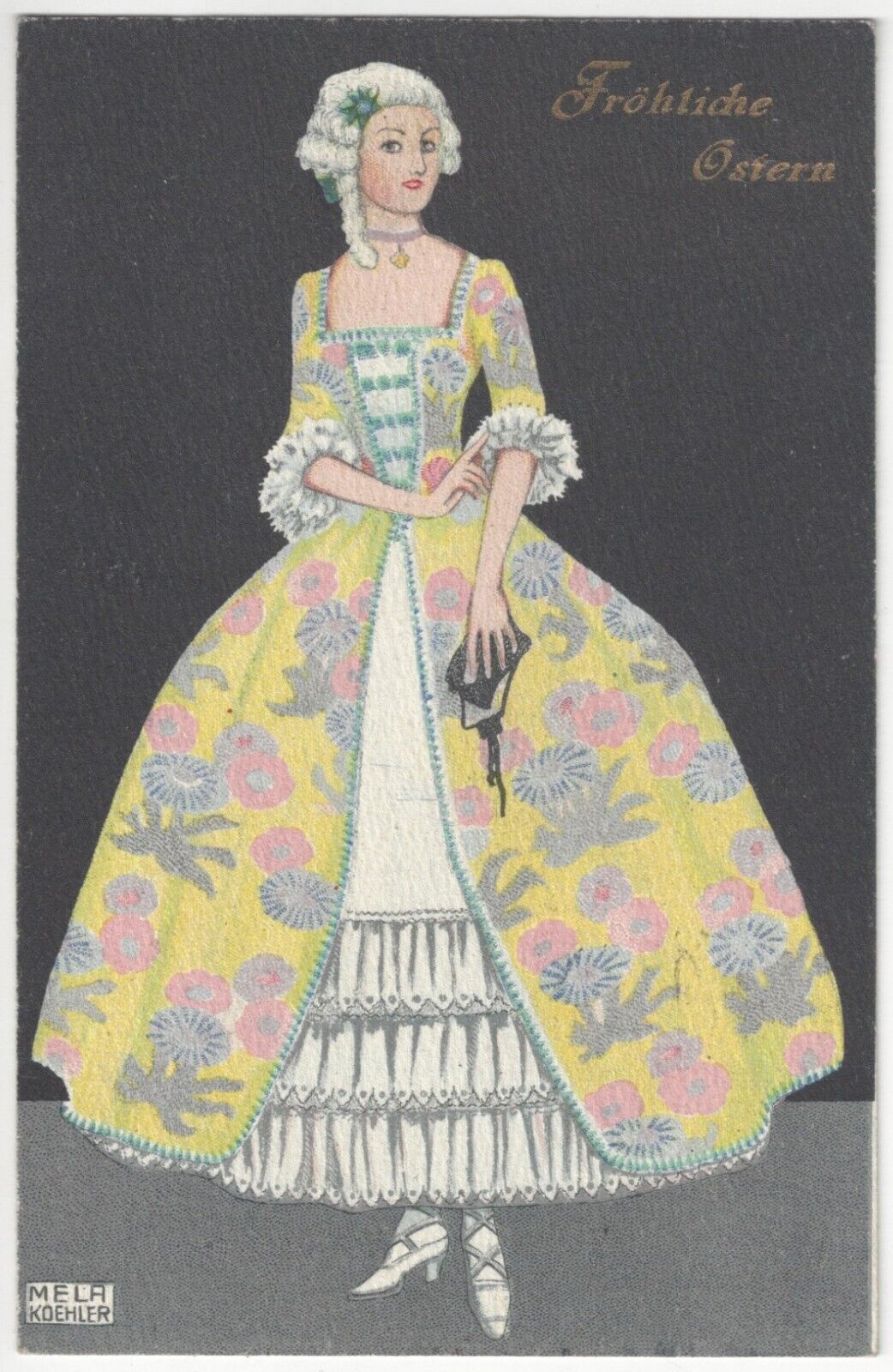 1910 Artist Signed Mela Koehler - Beautiful Victorian Woman, Elaborate Dress