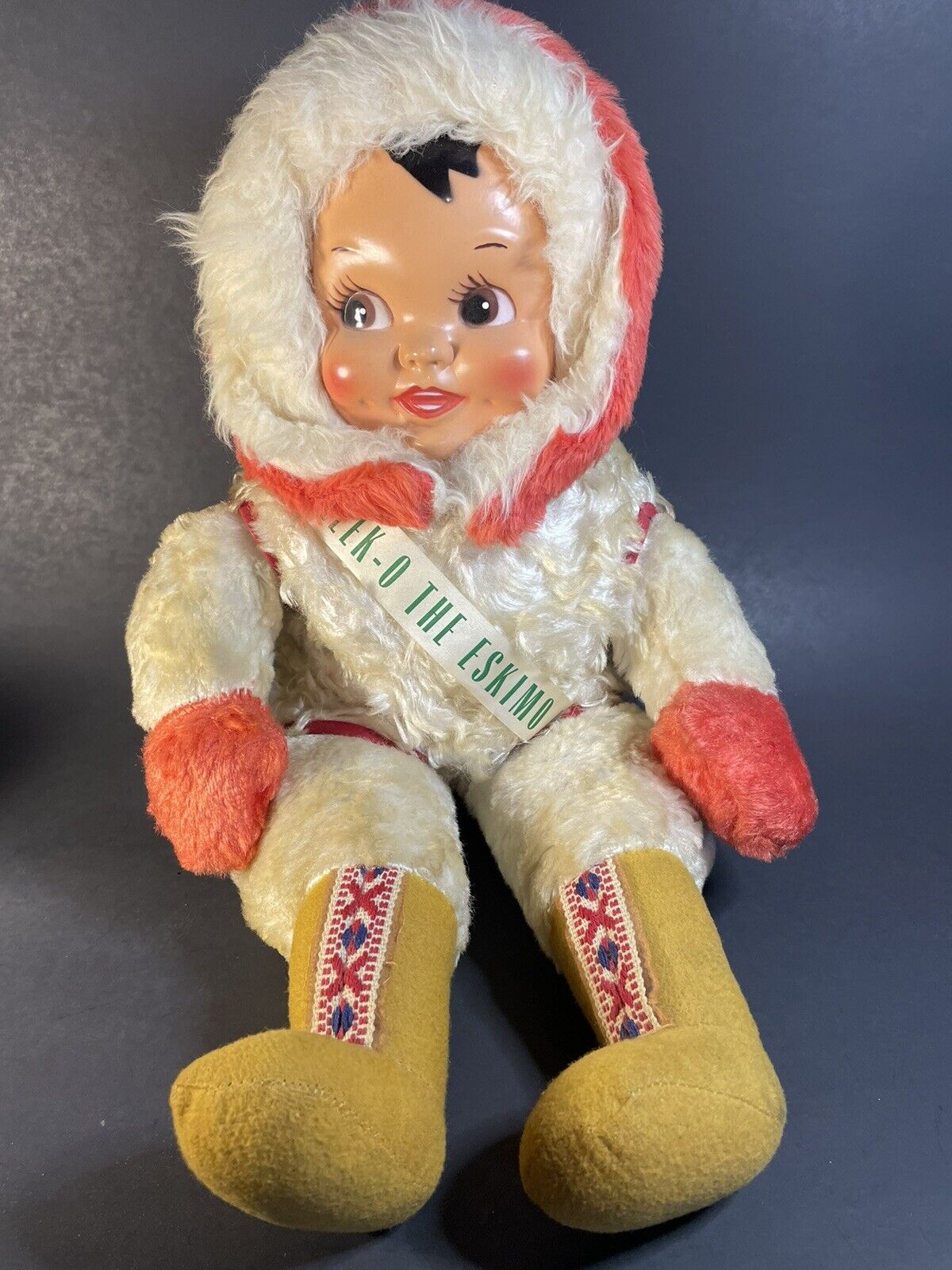 Vintage Kleek-O Eskimo Doll Plush  Clicquot Club Soda 17” - Some Stains