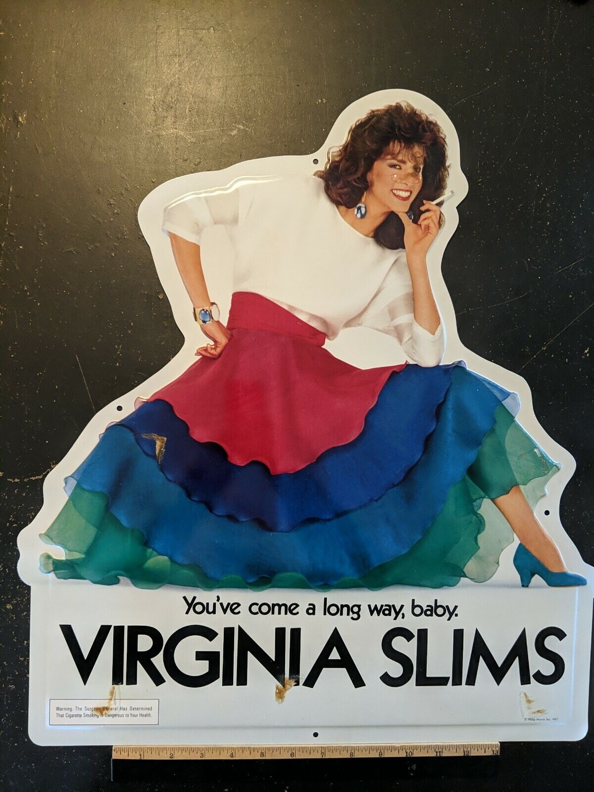 Vintage 1985 Virginia Slims 20”x22” metal advertising sign (263)