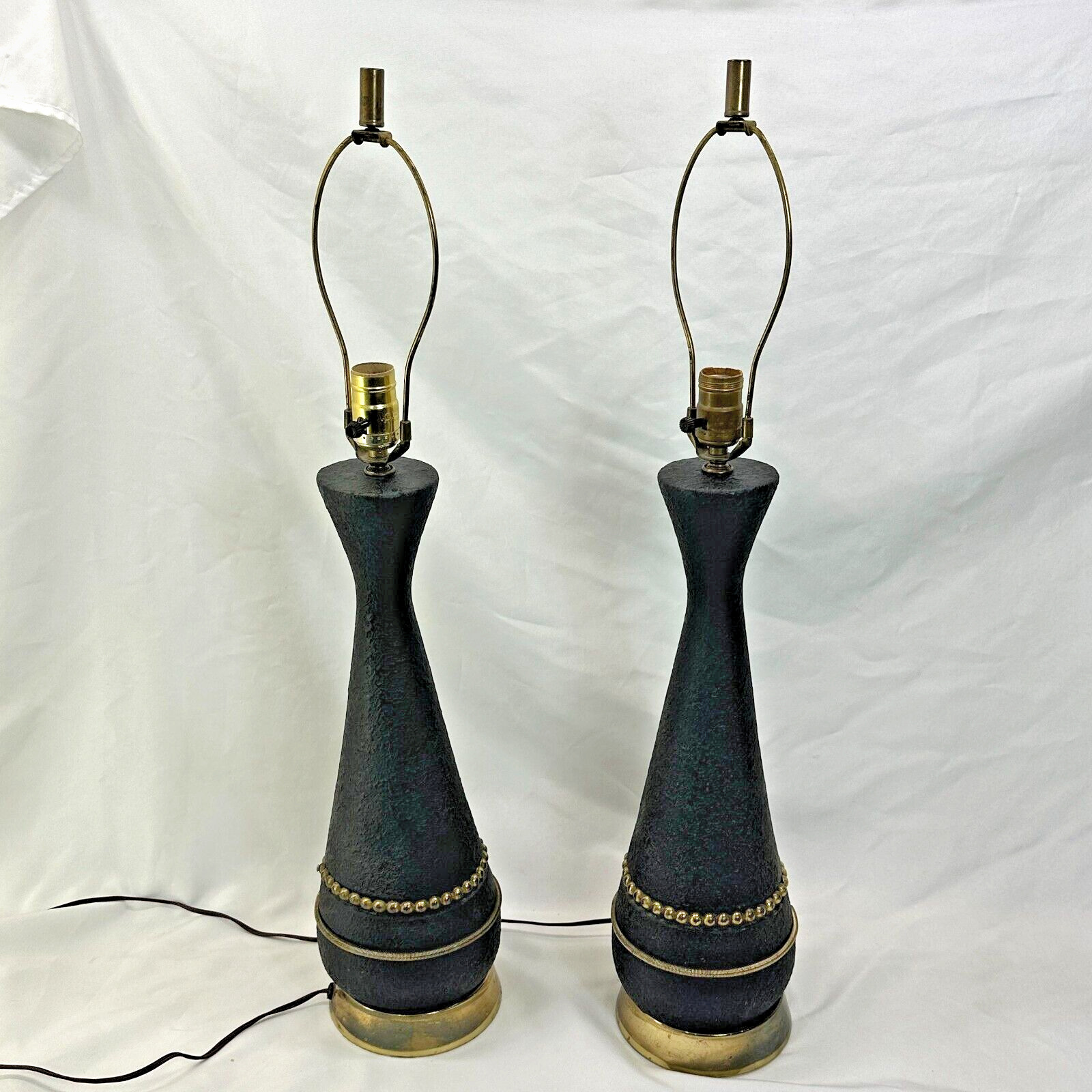 PAIR OF BLACK/GOLD MID CENTURY MODERN CERAMIC LAMPS GENIE BOTTLE