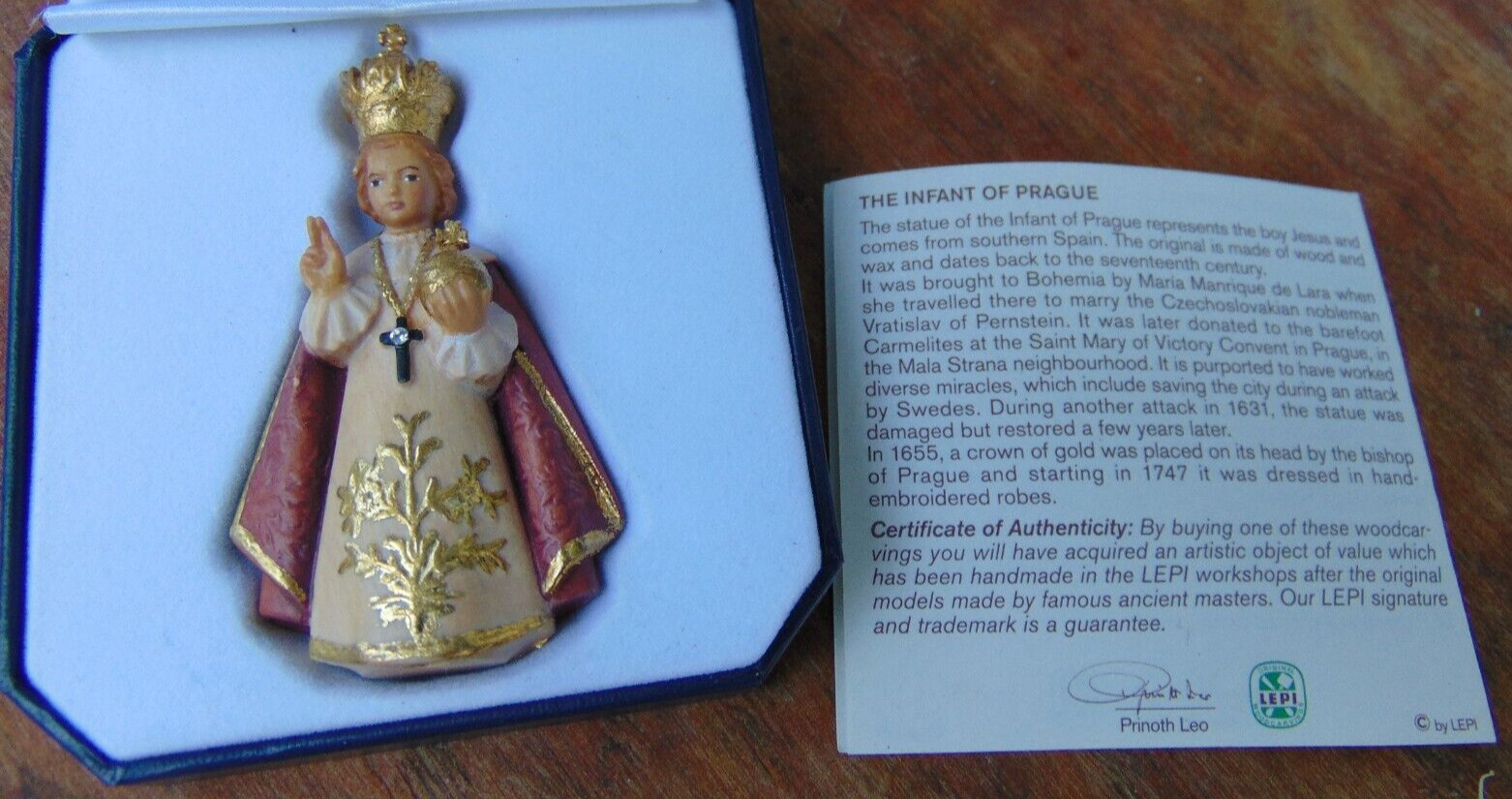 LEPI wood hand made The Infant of Prague miniature statue 3 in tall