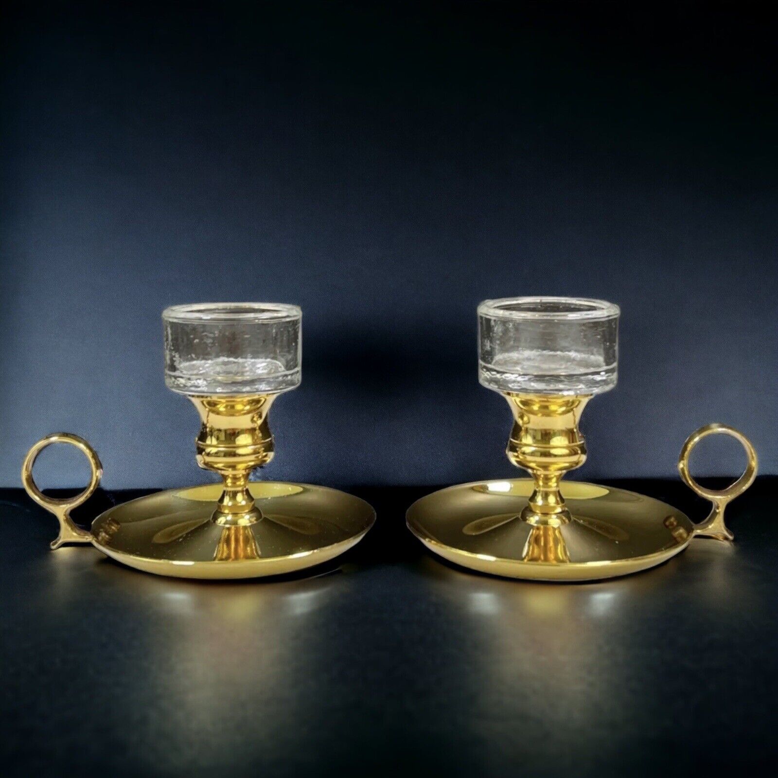 Baldwin Brass Chamberstick Candle Holder With Glass Inset Set Of 2