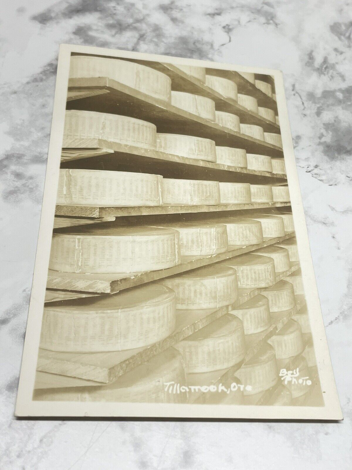 Tillamook Cheese Factory White Border RPPC Curing Cheese Postcard OR c1925-1942