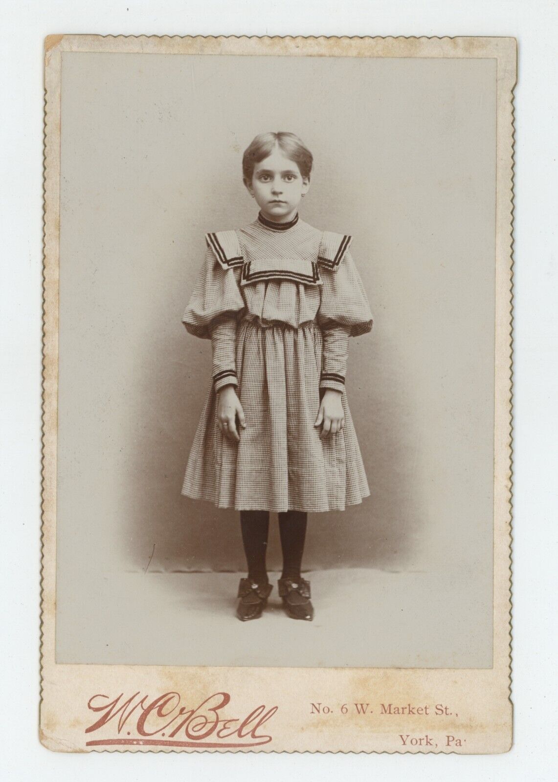Antique Circa 1880s Cabinet Card Beautiful Young Girl in Dress Bell York, PA