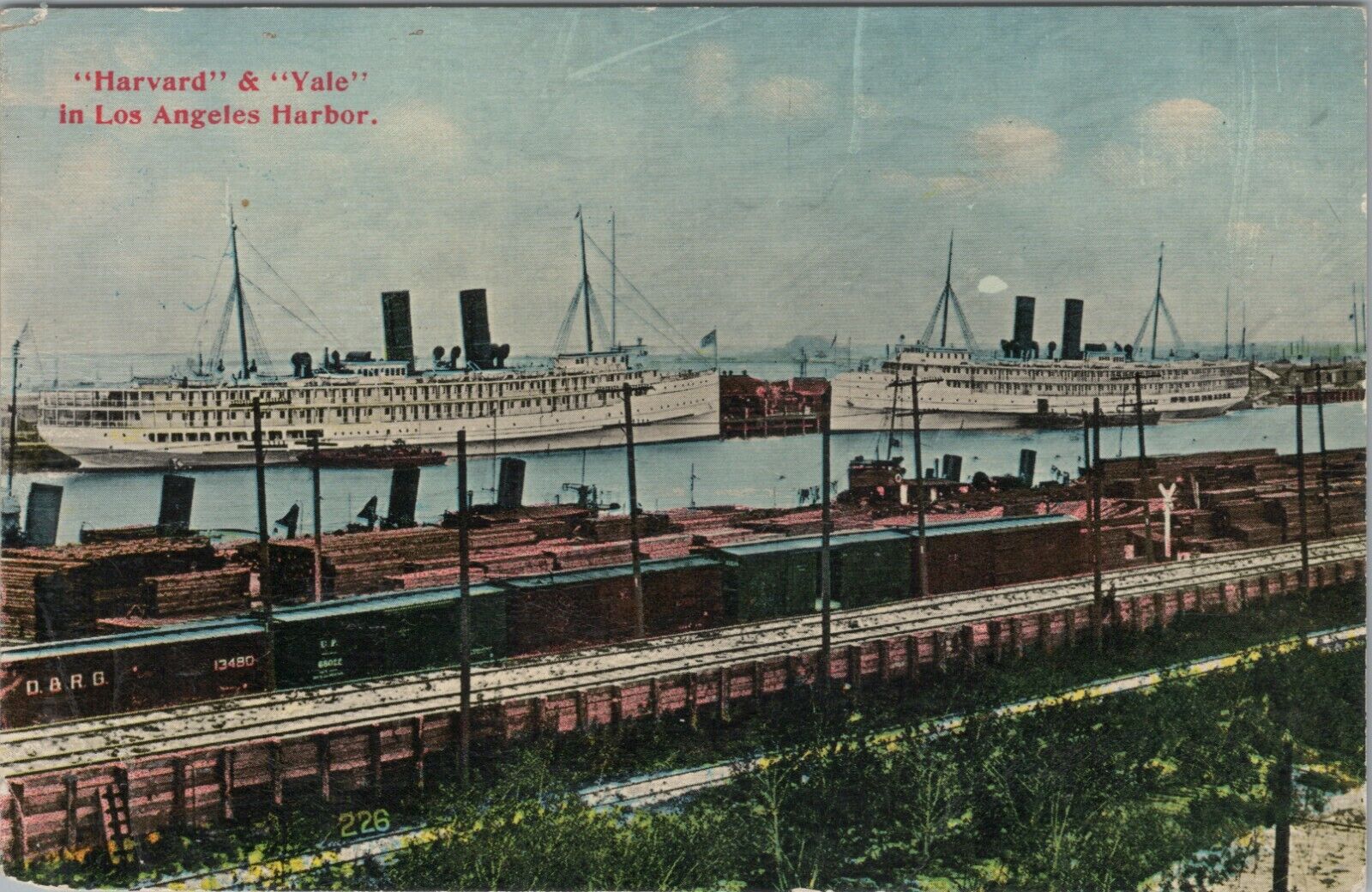 SS Harvard Yale Steamships in Los Angeles Harbor California CA postcard F838
