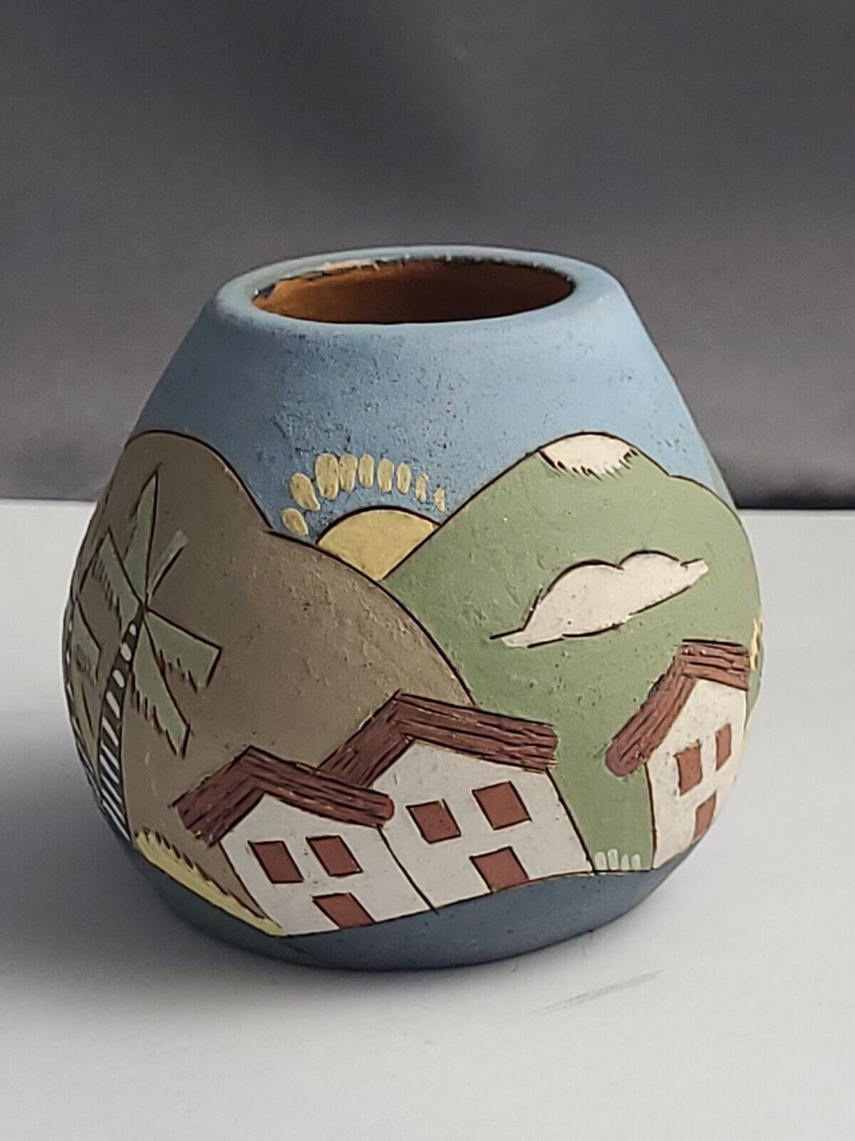 Vintage Columbia Hand Painted Pottery Vase Signed