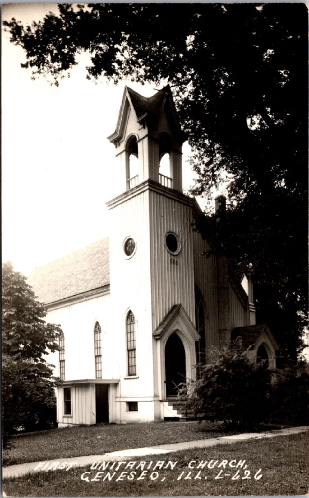 Real Photo Postcard First Unitarian Church in Geneseo, Illinois
