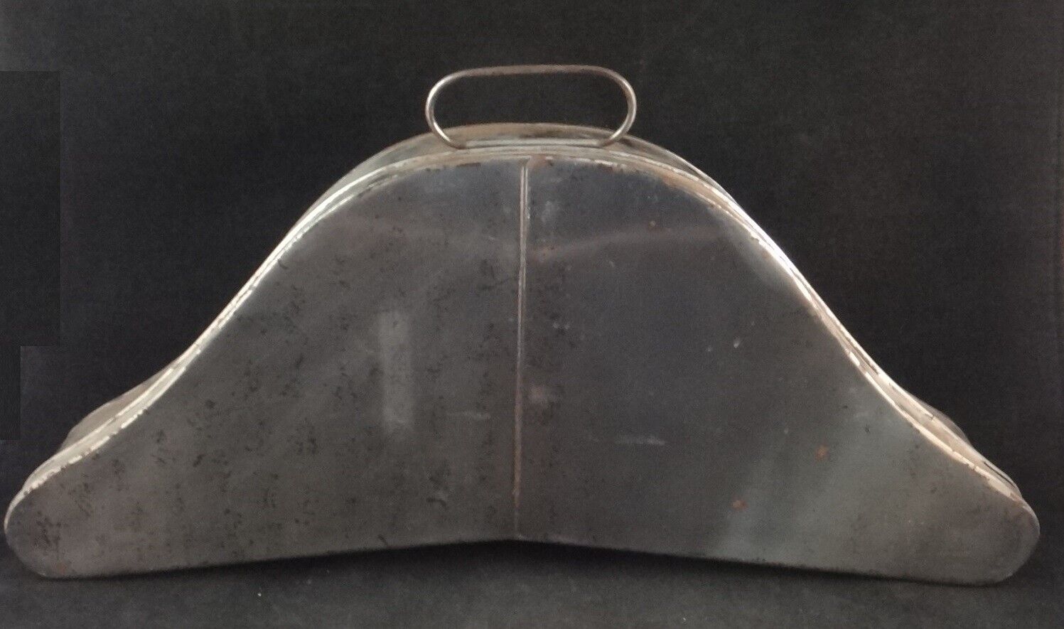 Antique Bicorne Metal Military Hat Box. 19 ½” x 8”