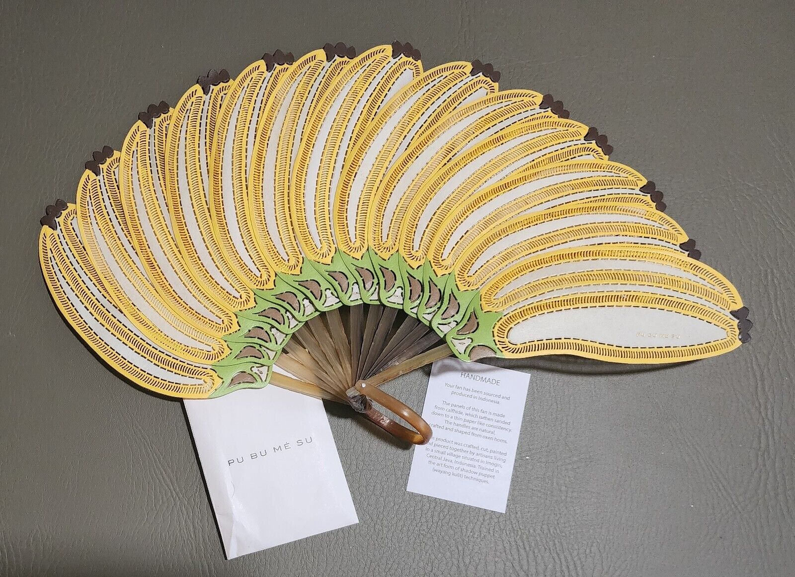 BANANA Calfhide Brise Hand Fan, Modern, Handmade