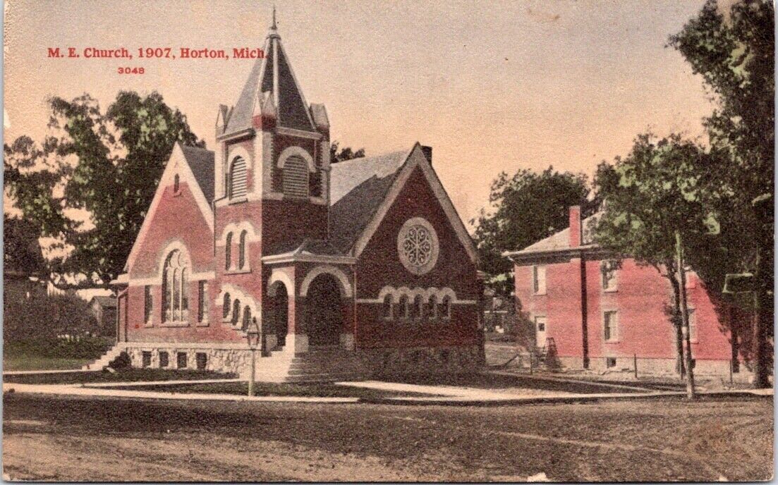 1909, M.E. Church, HORTON, Michigan Postcard - Art Mtg Co.