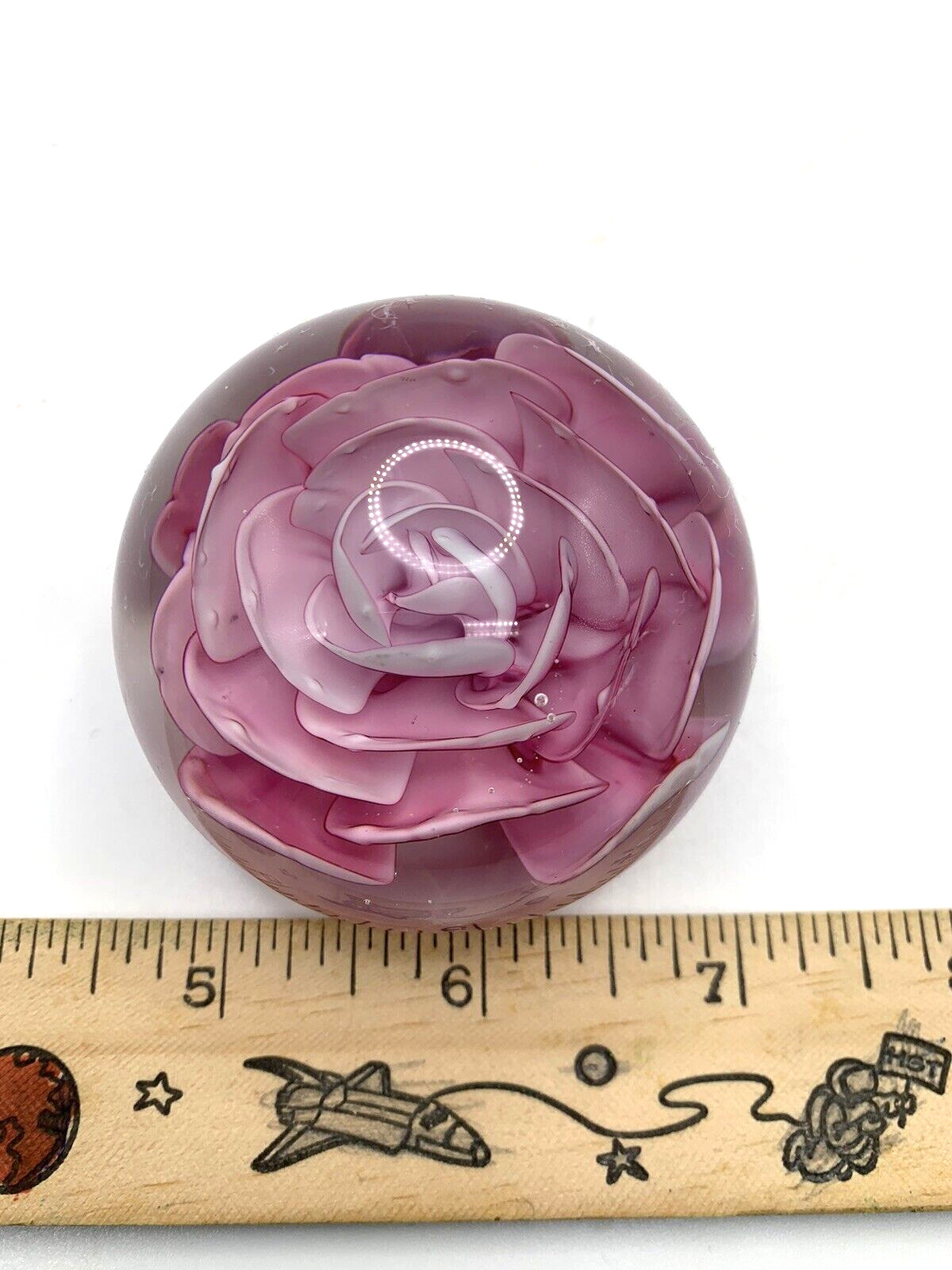 Vintage Art Glass Paperweight Dynasty Gallery Rose Peony Small Pink Labeled