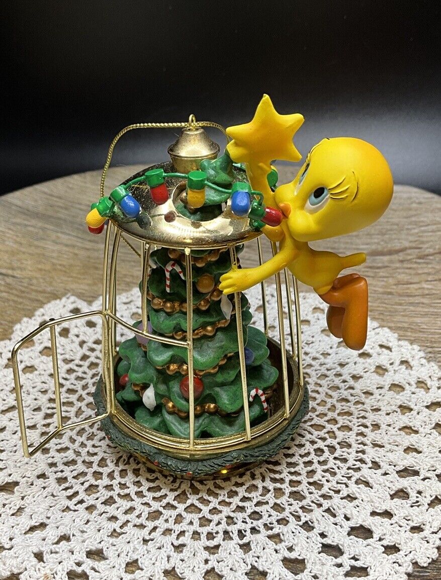 Bradford Editions Tweety Bird Brass Cage Christmas Ornament-Tall Tree & Star-4”