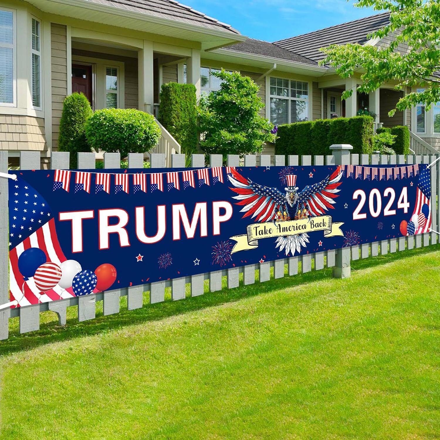 Trump 2024 Flag Trump Yard Sign Take America Back Garden Banner 8.2 x 1.5 ft