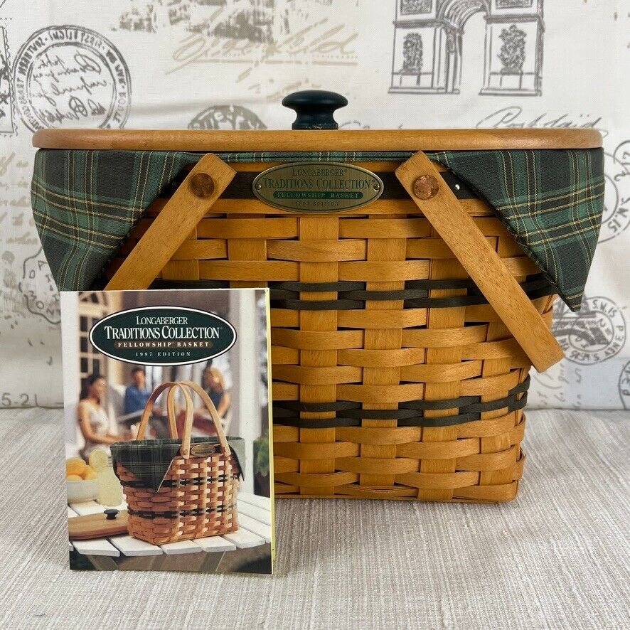 Longaberger 1997 Traditions Fellowship Basket with Liner,Lid + Plastic Protector