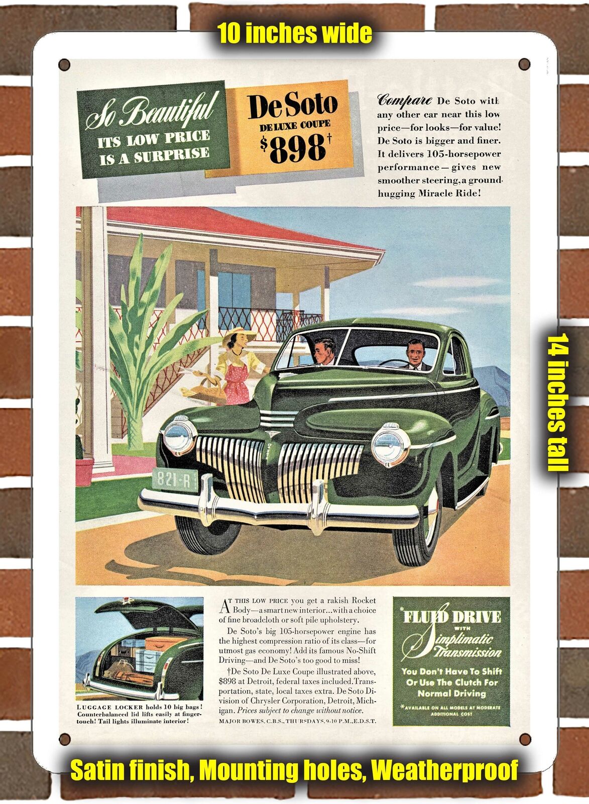Metal Sign - 1941 DeSoto DeLuxe Coupe- 10x14 inches