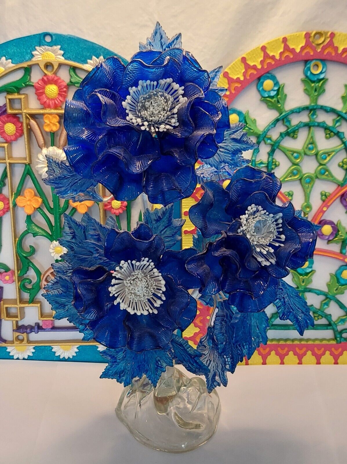 Vintage 1960s MCM Mid Century COBALT BLUE Lucite ACRYLIC FLOWERS Centerpiece