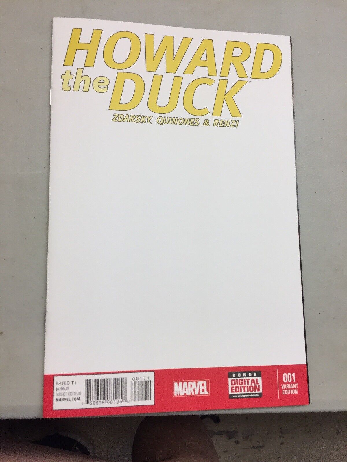 Howard The Duck Zdarsky #1 Blank Comic Book Marvel Lemire