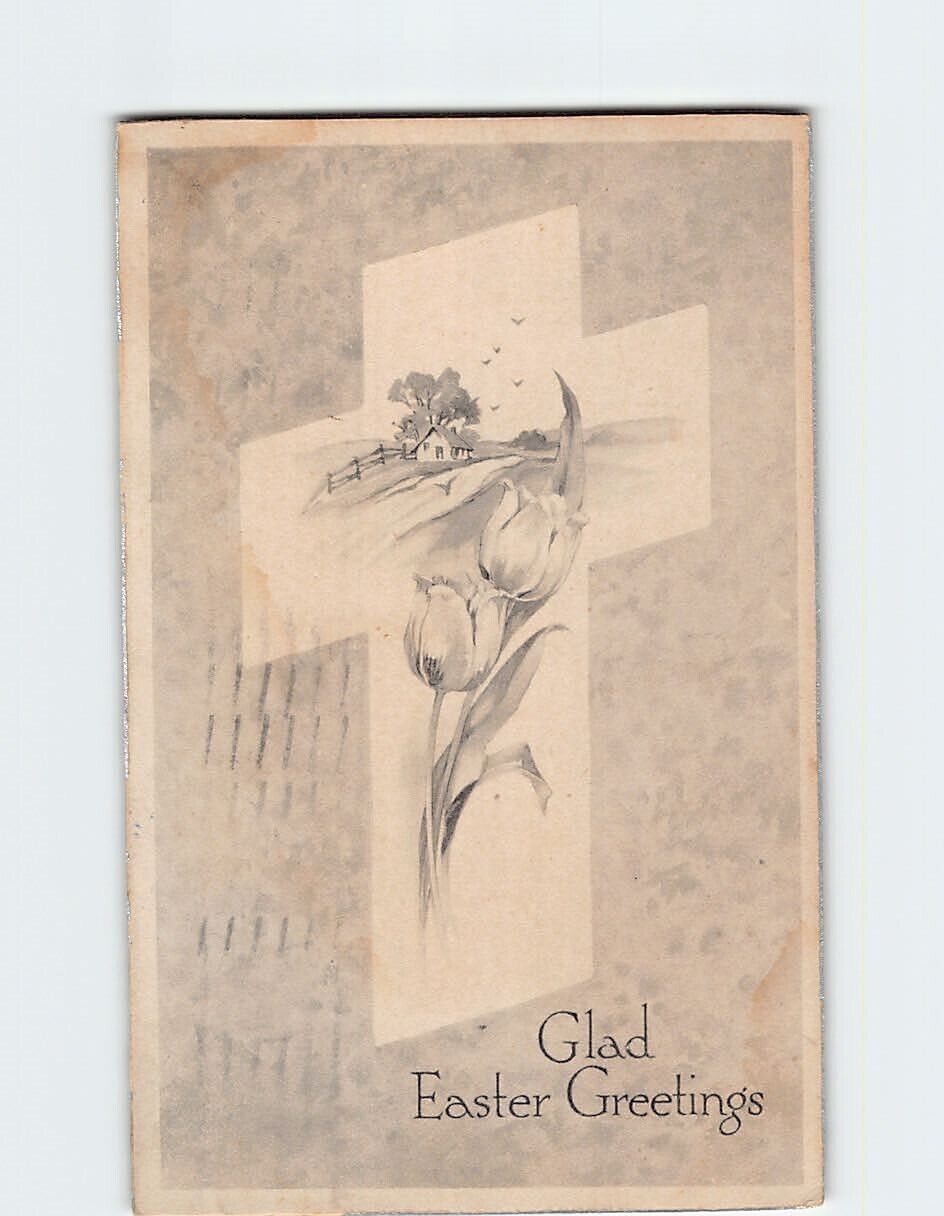 Postcard Glad Easter Greetings Cross Flower Art Print