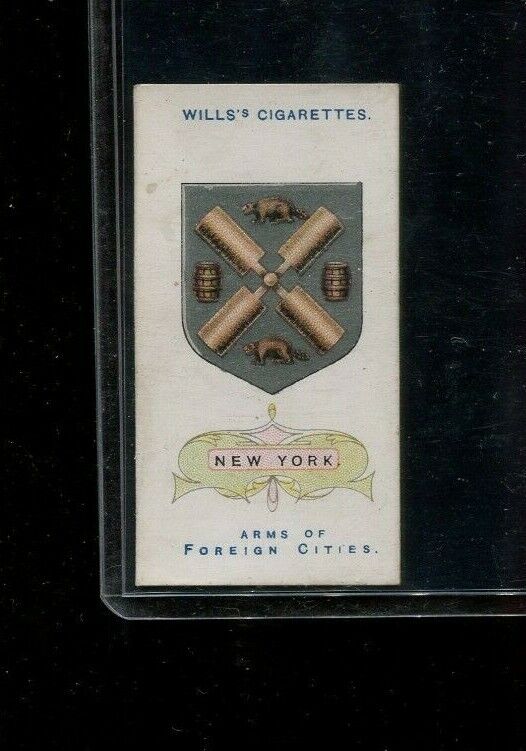 1912 W.D. & H.O. WILLS CIGARETTE CARD ARMS OF FOREIGN CITIES #6 NEW YORK CITY