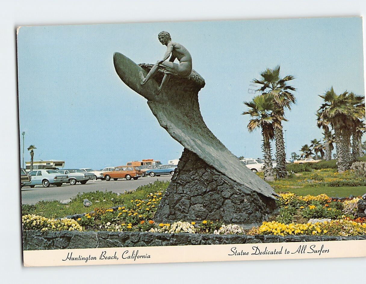 Postcard Statue Dedicated to All Surfers Huntington Beach California USA
