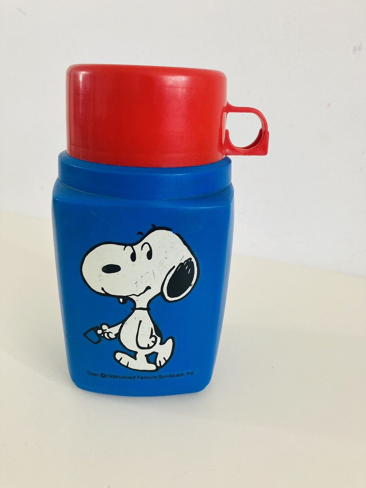 Vintage 1958 Snoopy Thermos Roughneck Flask Blue W Cup