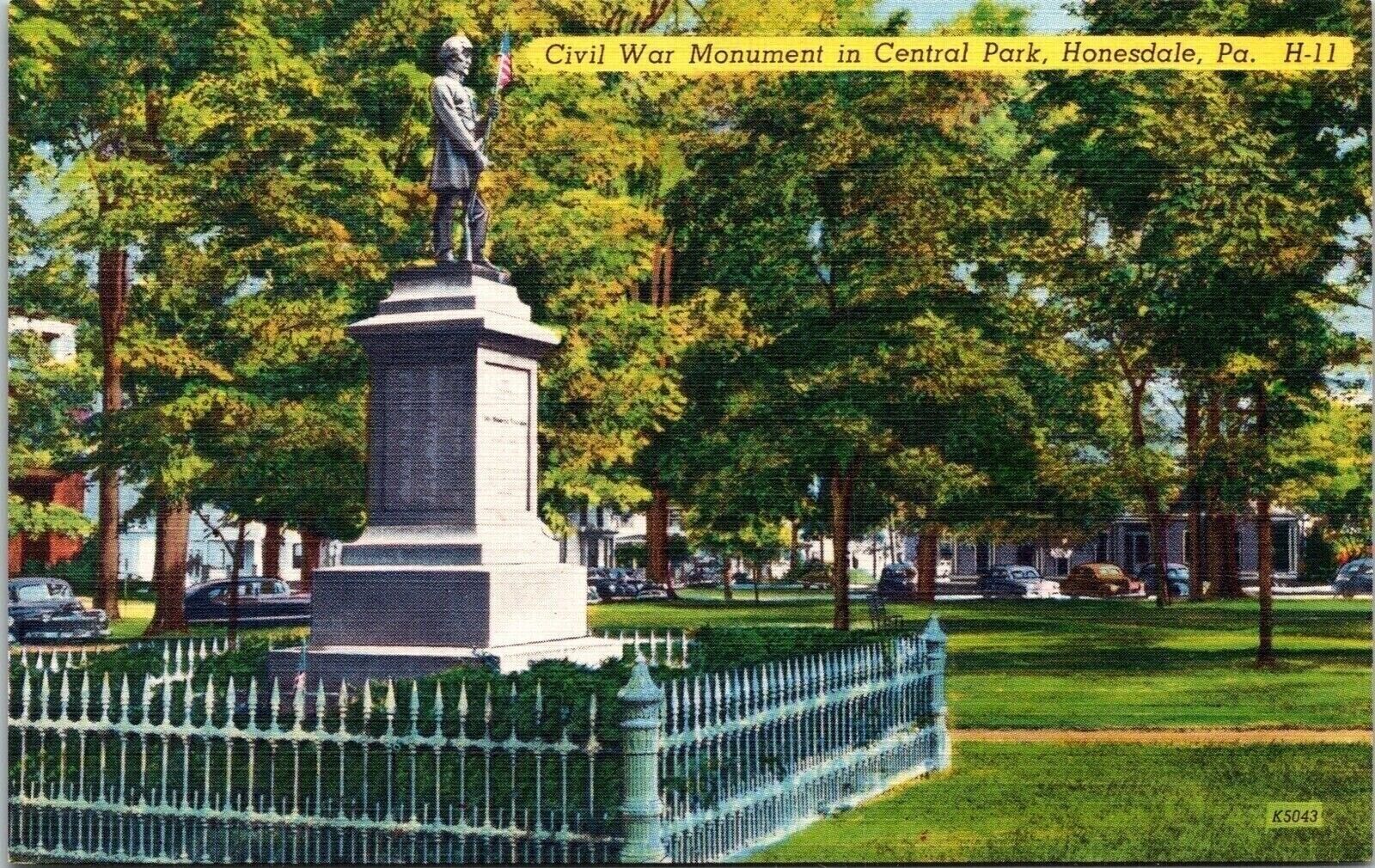 Historic Civil War Monument Central Park Honesdale Pennsylvania Linen Postcard