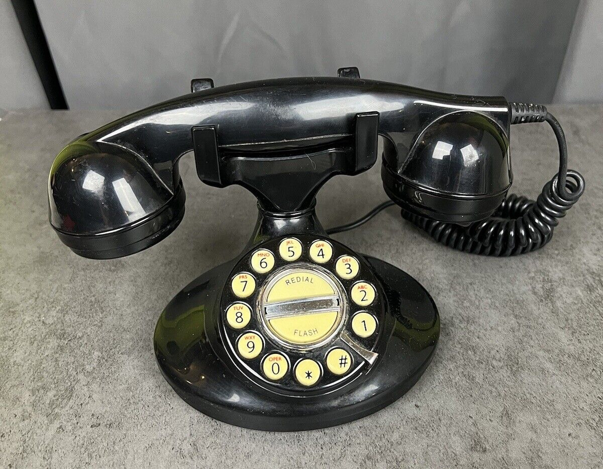 Black Retro Classic Desk Phone Vintage Rotary Push Button
