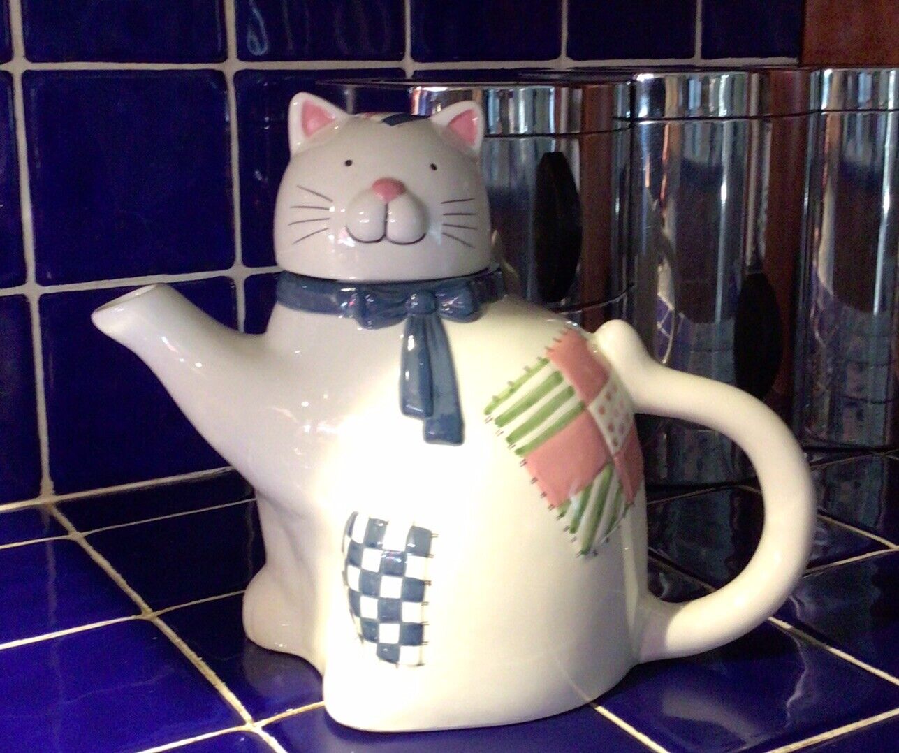 Vintage Susan Winger Cat Patches Tea Pot- 8” Tall