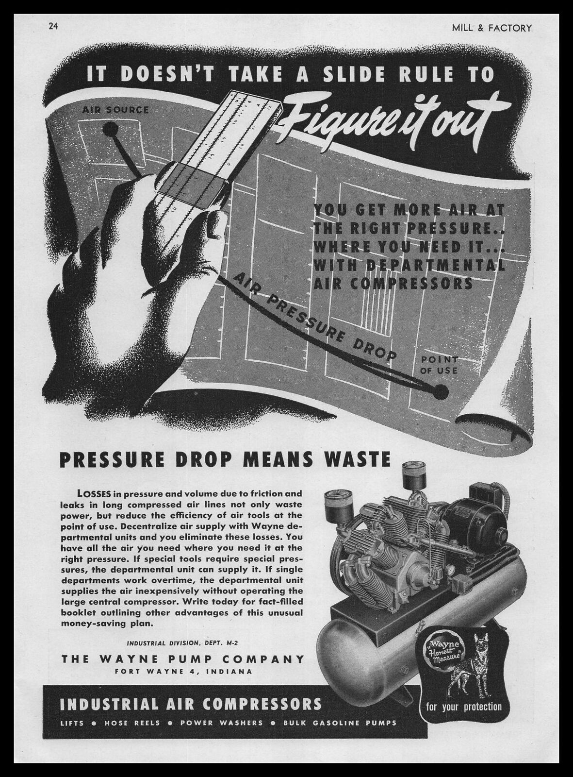 1948 Wayne Pump Company Fort Wayne Indiana Industrial Air Compressors Print Ad