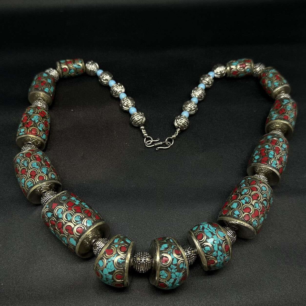 Stunning Nepali Jewelry Beautiful Turquoise Coral Tube Vintage Handmade Necklace