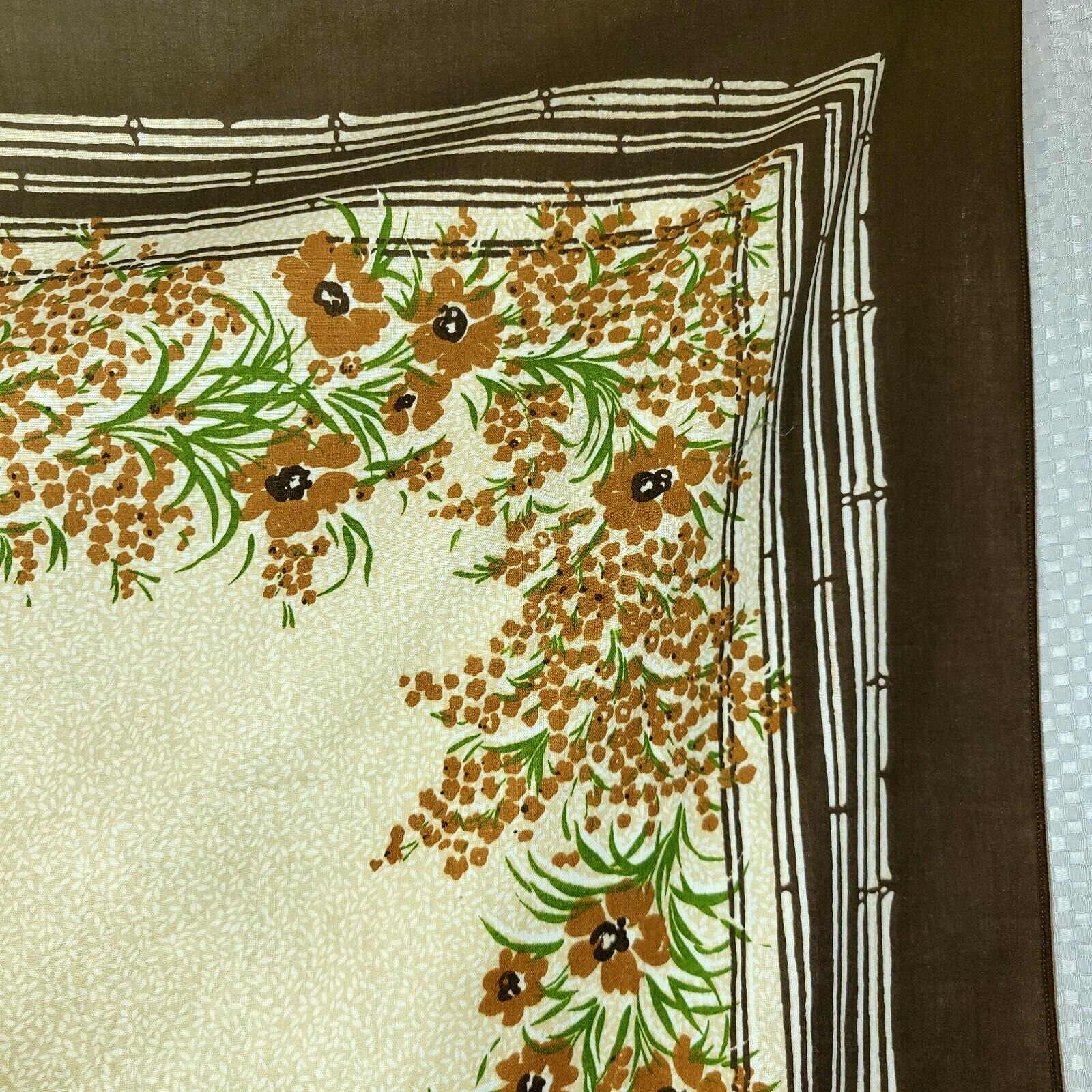 Vintage Floral Bamboo Brown beige orange Cotton Tablecloth 51\