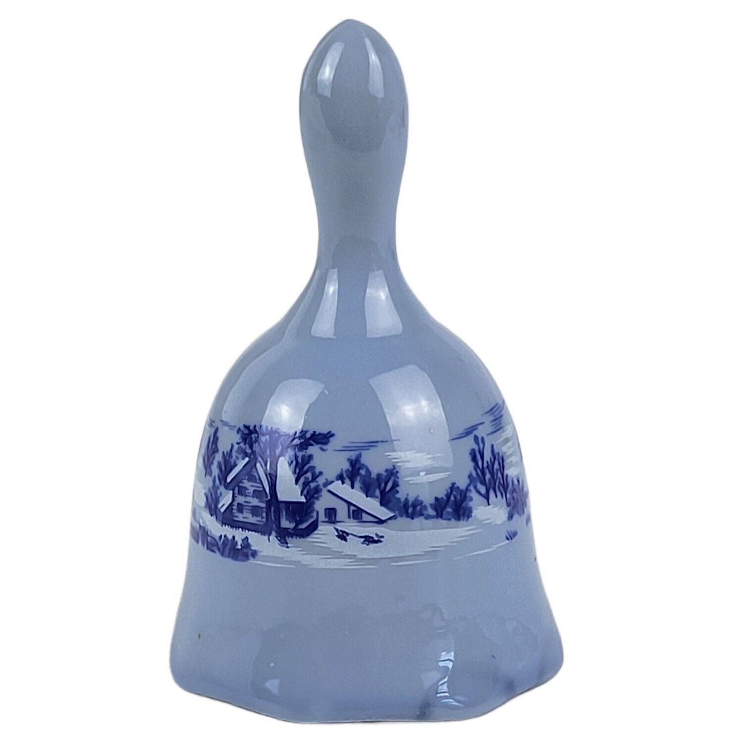 Vintage Miniature Blue Bell, Winter Scene Ceramic or Porcelain