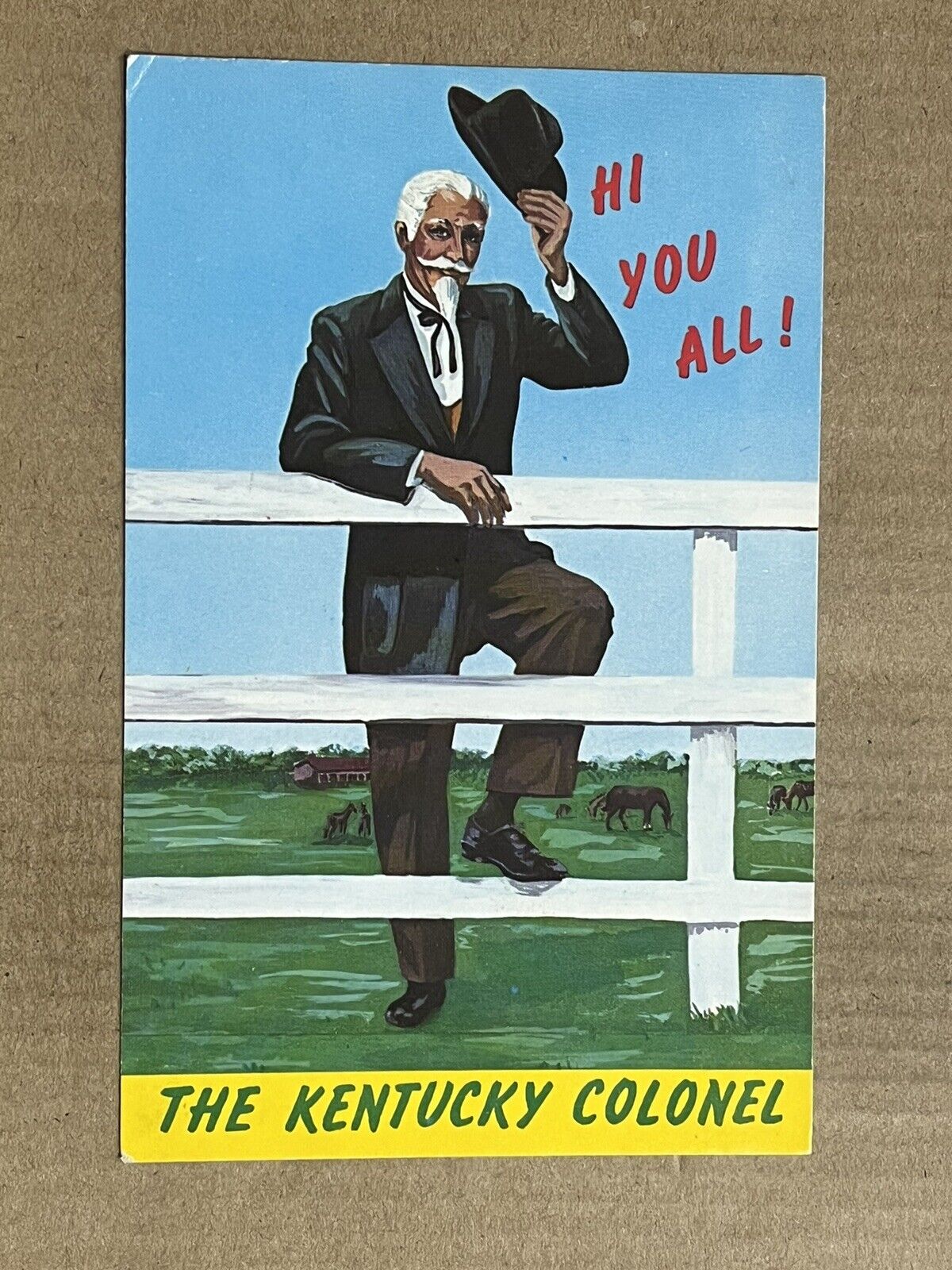 Postcard Kentucky Colonel Greetings Hi You All Horses Vintage KY PC