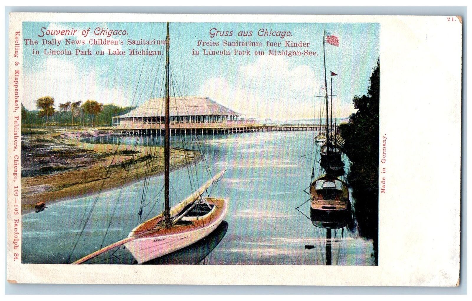 Chicago Illinois IL Postcard Children's Sanitarium In Lincoln Park c1905's Boats