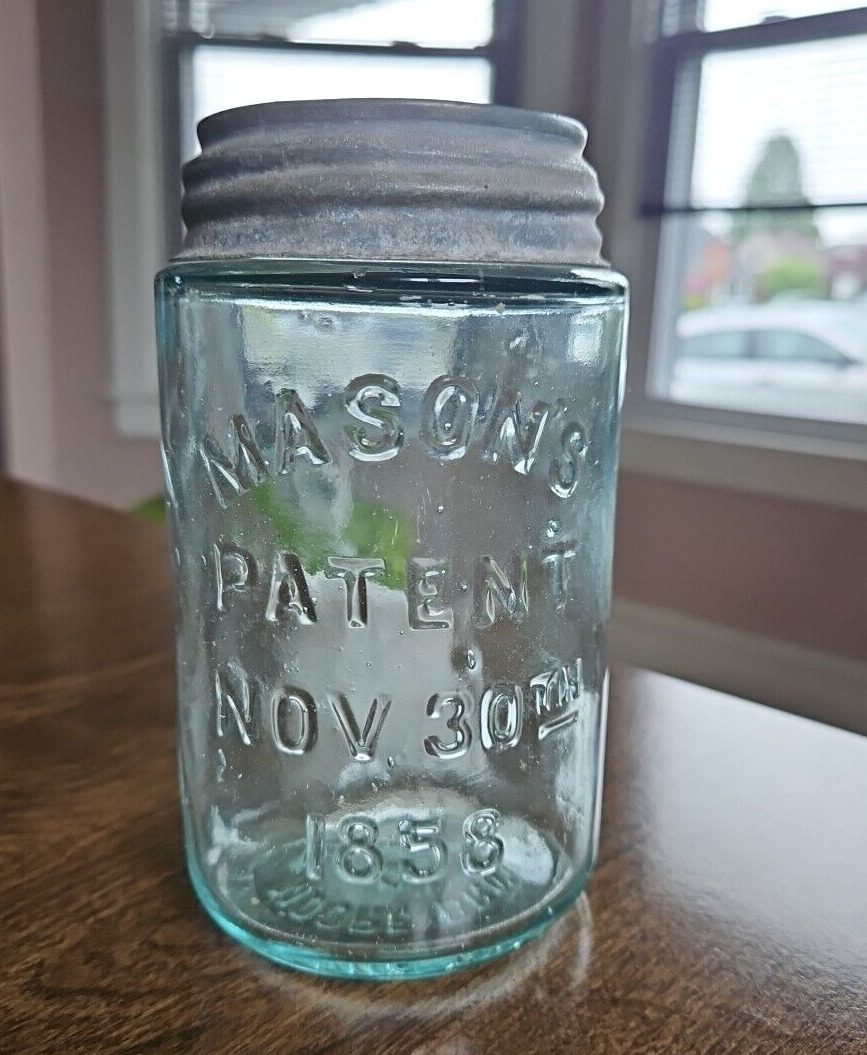 Mason's Jar Pint Patent Nov. 30th 1858 Moore Bros Glass Co Clayton N.J. Original