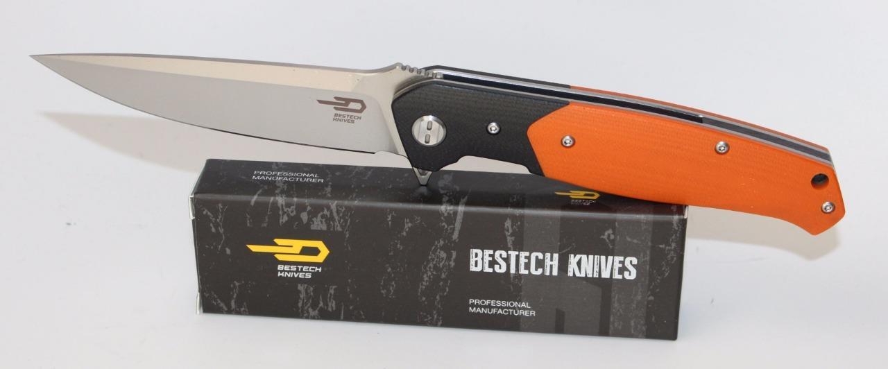 Bestech Knives BG03C Swordfish Knife Black Orange G-10 Handle D2 Plain Edge