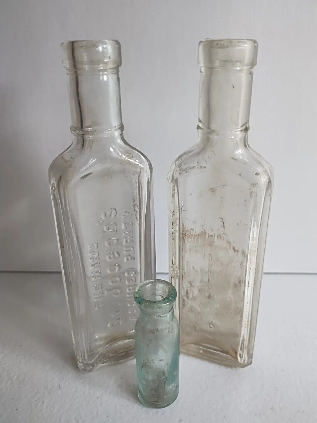 Antique Glass Bottles Medicine and Apothecary Inkwell Lot of 3 Pcs Vintage Clear