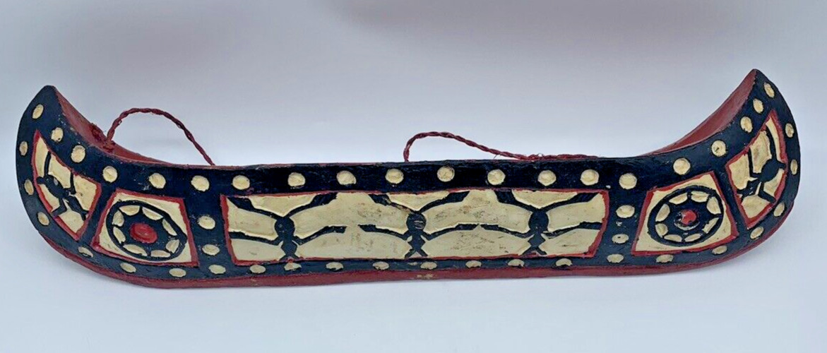 Hand Carved Native American Wooden Decorative Folk Art Canoe Hanging Vintage