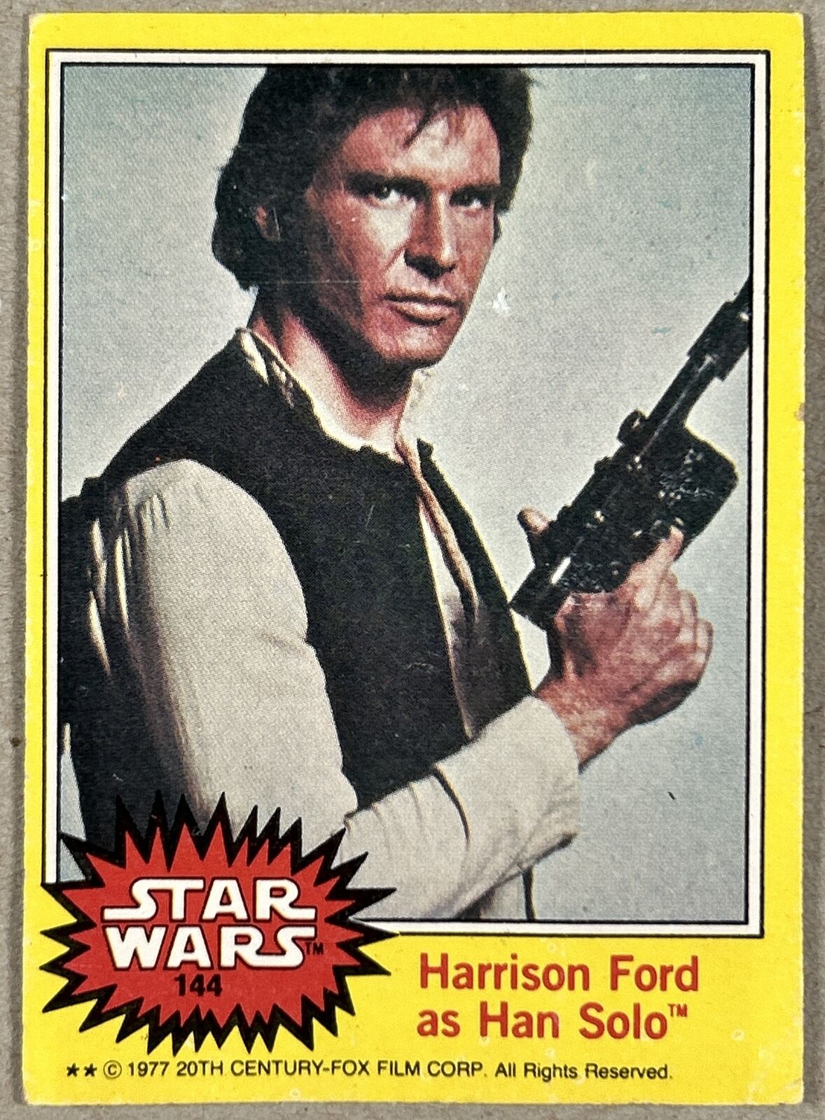 1977 Topps Star Wars #144 Harrison Ford as Han Solo Card Yellow Series 3