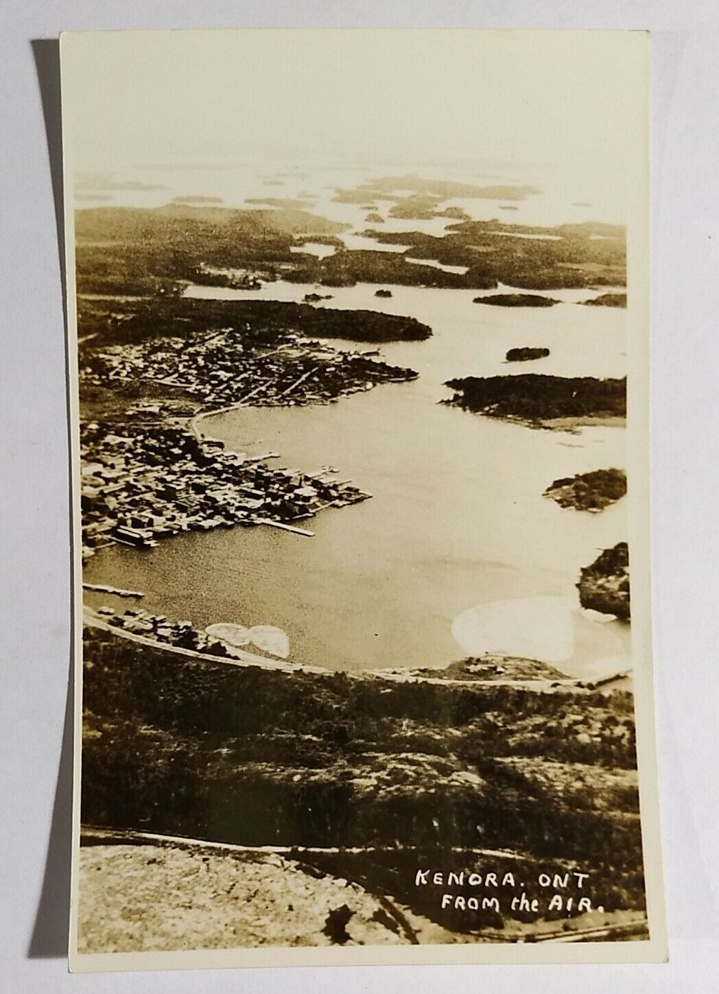 Kenora, Ontario Canada Vintage Postcard From The Air, Photo RPPC AZO Birdseye