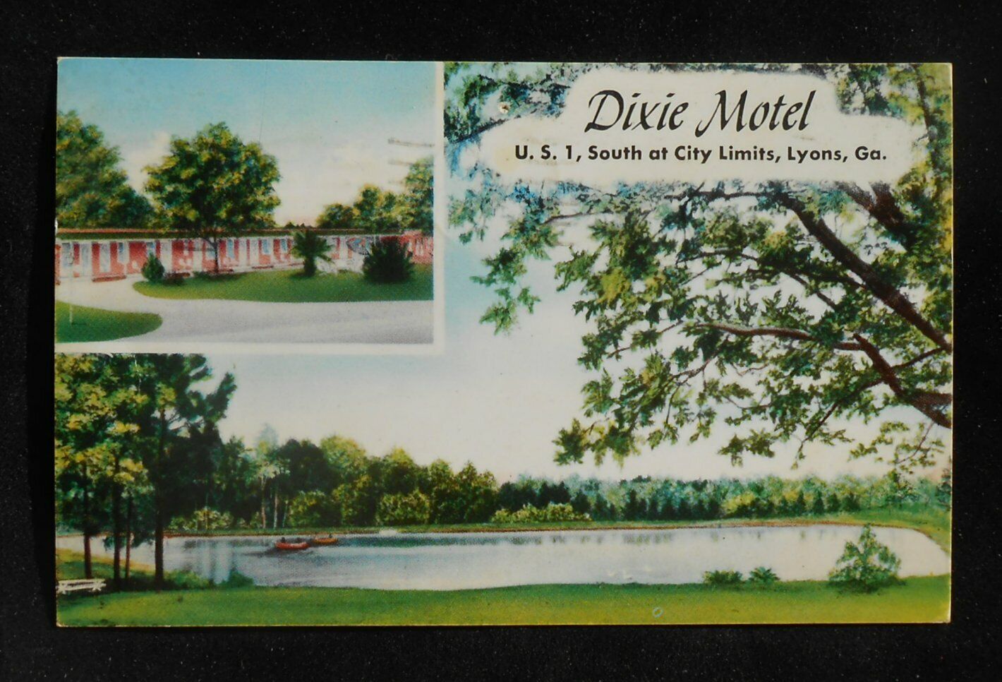 1957 Dixie Motel Route 1 Tel. 4801 Free Fishing Lyons GA Toombs Co Postcard